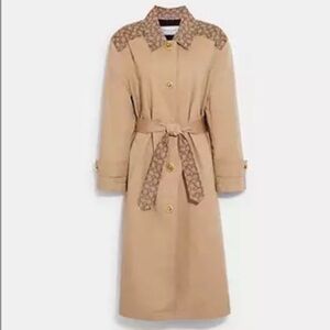 Coach Tan Trench Coat with Patterned Accents